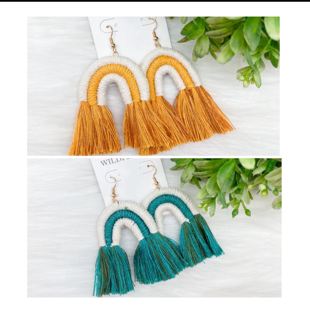 Rainbow Macrame Tassel Earrings (2 Colors Available)